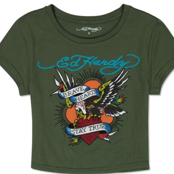 Vintage Ed Hardy Brave Hearts Stay True Eagle Graphic Y2K Tee Size L - Picture 7 of 10